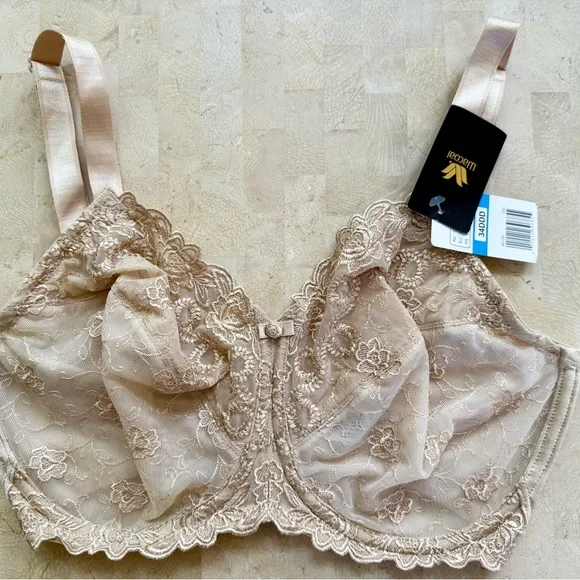 NWT WACOAL 85720 "Renaissance Rose" Full Figure Underwire, Lace Bra, Beige 34DDD - Picture 2 of 8